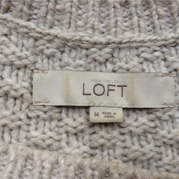 Loft Women's Cable Knit Long Sleeve Crew Neck Sweater Beige Size M - Picture 2 of 5